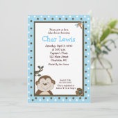 Bambino Monkey Blue 12x18 Baby Dusche Einladung (Stehend Vorderseite)