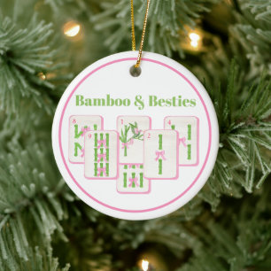 Bamboo & Besties Benutzerdefiniertes Mahjong Rosa Keramik Ornament