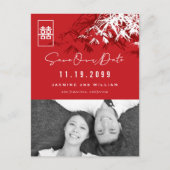 Bamboo Blätter Doppeltes Glück Foto Save the Date Ankündigungspostkarte (Vorderseite)