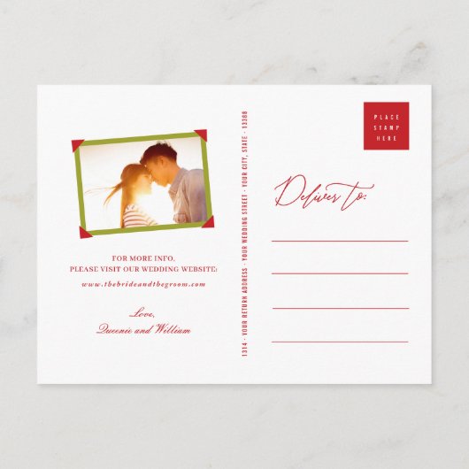 Bamboo Blätter Doppeltes Glück Foto Save the Date Ankündigungspostkarte (Rückseite)