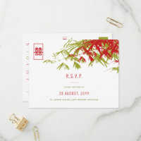 Bamboo Blätter Double Happiness Asian Wedding RSVP