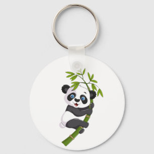 Bamboo Buddy Glücklicher kleiner Panda, der am Ba  Schlüsselanhänger
