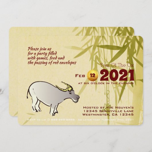 Bamboo Cartoon Ox Chinesisches Neujahr 2021 HFInv (Vorne/Hinten)