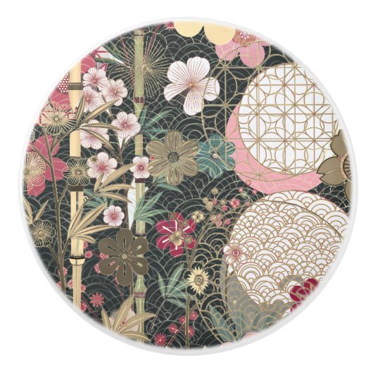 Bamboo Cherry Blossoms Art Déco Designs Keramikknauf (Vorderseite)