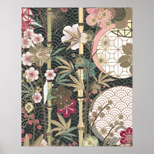 Bamboo Cherry Blossoms Art Déco Designs Poster (Vorne)