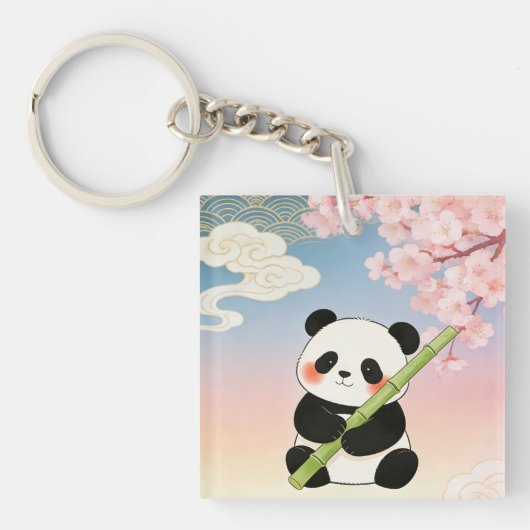 Bamboo & Cherry Panda Keychain Schlüsselanhänger (Vorderseite)
