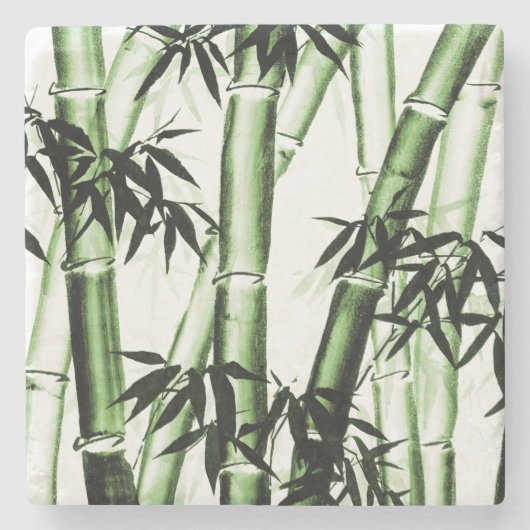 Bamboo Chinesische Kunst - eins - grün Steinuntersetzer (Vorderseite)