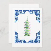 Bamboo Chinoiserie Pagoda Christmas Tree Note Card Mitteilungskarte (Vorne/Hinten)