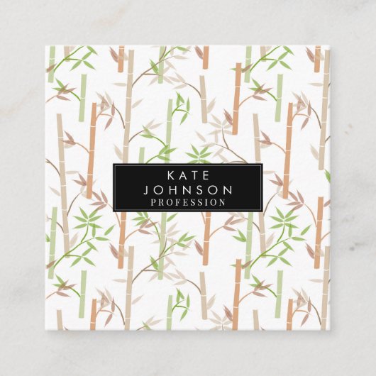 Bamboo Foliage Oriental Greenerity Blätter QR Code Quadratische Visitenkarte (Vorderseite)