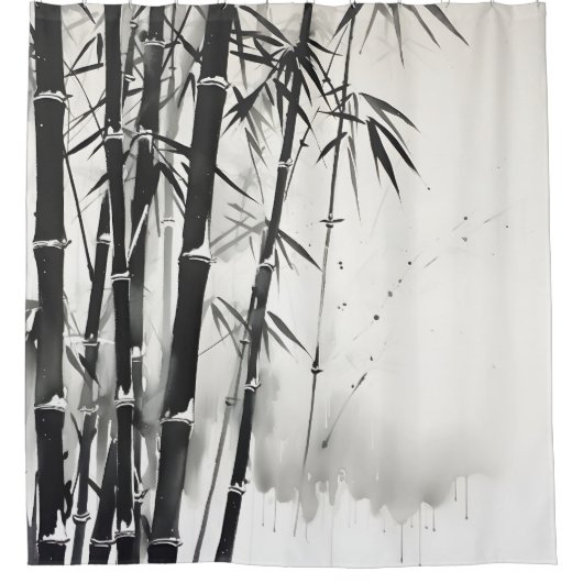 Bamboo Forest Tinte Malerei Duschvorhang (Vorderseite)