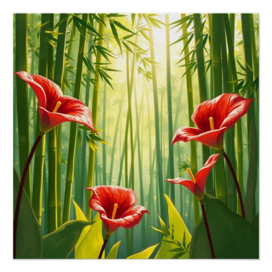 bamboo forest with red callas poster (Vorderseite)