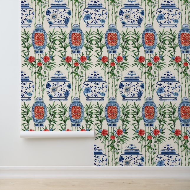 Bamboo Ginger Jar Chinesisches Muster Pegel und St Tapete (Anwendung)