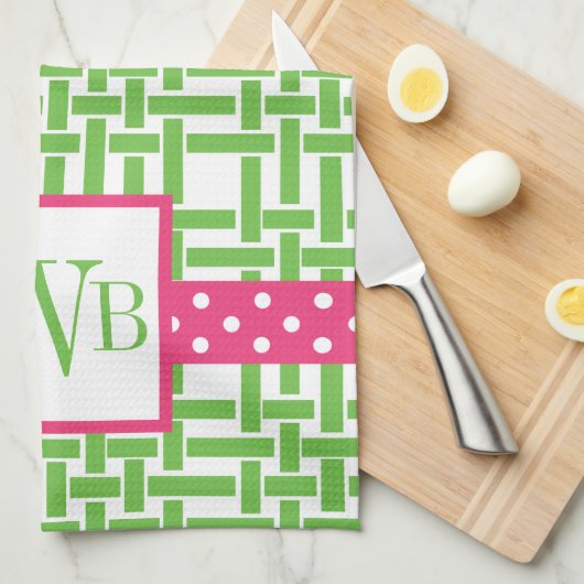 Bamboo & Grosgrain Mit Monogramm Küchentuch (Viertel Falte)