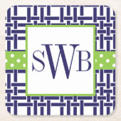 Bamboo & Grosgrain Mit Monogramm Paper Untersetzer (Vorderseite)