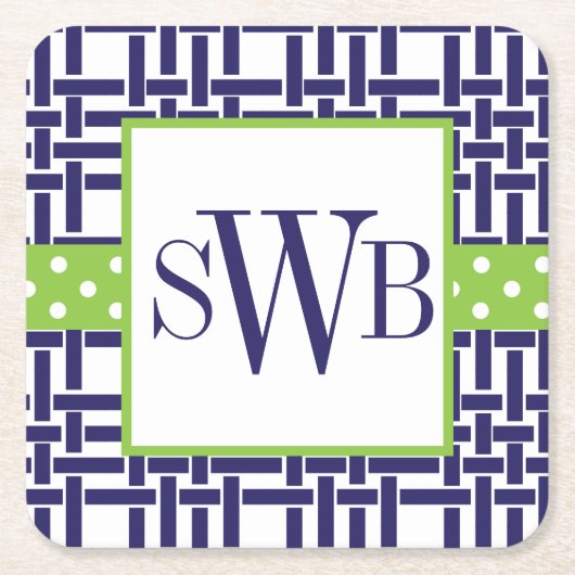 Bamboo & Grosgrain Mit Monogramm Paper Untersetzer (Vorderseite)