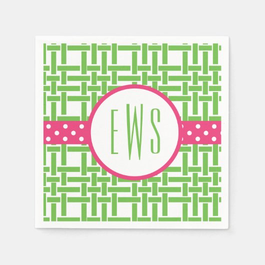 Bamboo & Grosgrain Mit Monogramm Party Napkins Serviette (Vorderseite)
