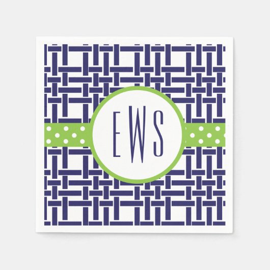 Bamboo & Grosgrain Mit Monogramm Party Napkins Serviette (Vorderseite)