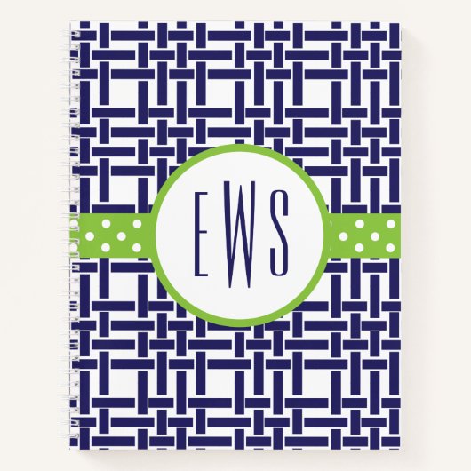 Bamboo & Grosgrain Mit Monogramm SpiralNotebook Notizblock (Vorderseite)
