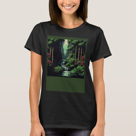 Bamboo Grove Pixelated Oasis River T-Shirt (Vorderseite)
