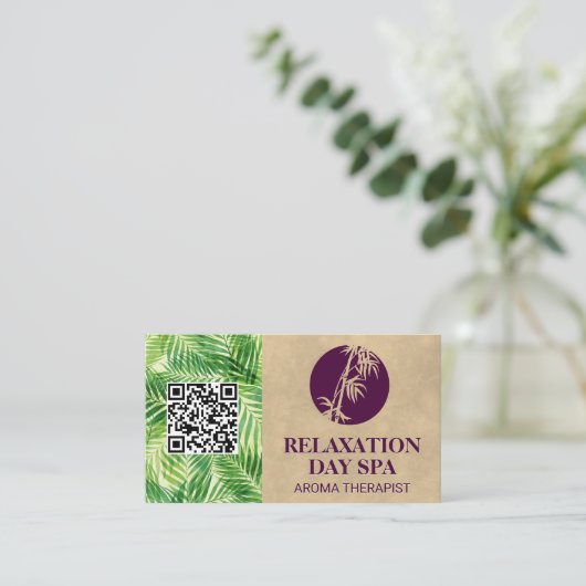 Bamboo Icon | Palm Leaf | QR-Code Visitenkarte (Stehend Vorderseite)
