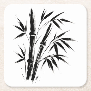 Bamboo Ink Illustration - Zen Design Rechteckiger Pappuntersetzer