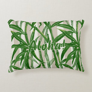 Bamboo Jungle Hawaiian Strip - Grün und Taupe Dekokissen