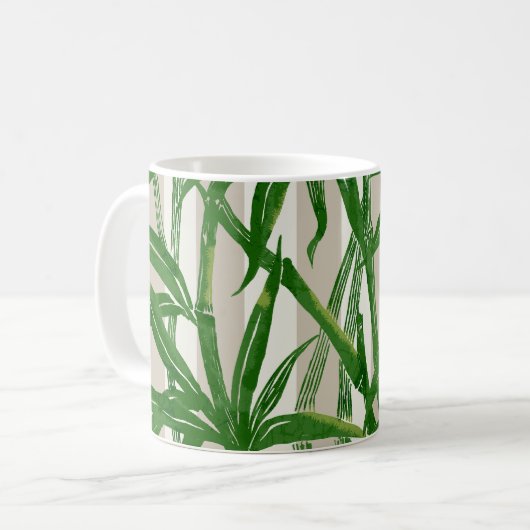 Bamboo Jungle Hawaiian Strip - Grün und Taupe Kaffeetasse (Vorderseite Links)