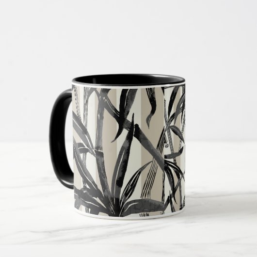 Bamboo Jungle Hawaiian Strip - Schwarz und Taupe Tasse (Vorderseite Links)