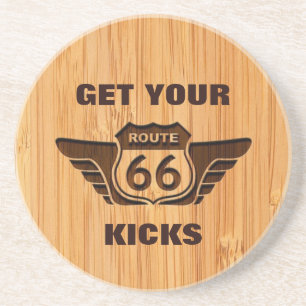 Bamboo-Look & Gravur Get Your Kicks auf Route 66 Untersetzer