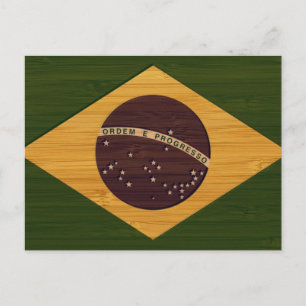 Bamboo Look & Gravur Vintage Brasilien-Flagge Postkarte