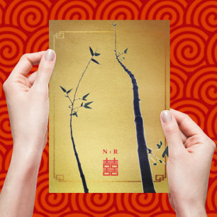 ©Bamboo Love/ Rotes Gold Chinesische Hochzeit Einladung