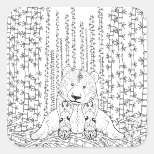 Bamboo Panda Doodle Quadratischer Aufkleber