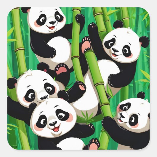 Bamboo Panda Quadratischer Aufkleber (Vorderseite)