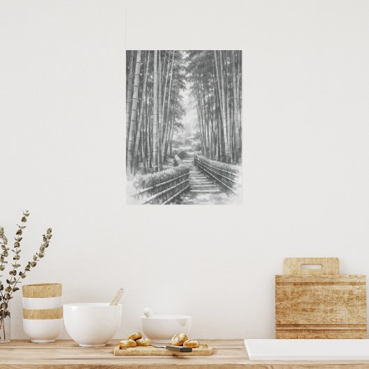 Bamboo Path in Light -Yang | Japanese Zen Wall Art Poster (Küche)