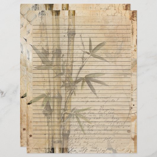Bamboo Pflanze Altes Manuskript Briefbogen (Vorne/Hinten)