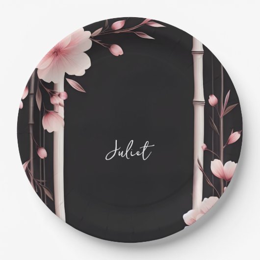 Bamboo Pink Sakura Cherry Blossom Brautparty Pappteller (Vorderseite)