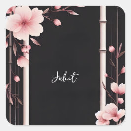 Bamboo Pink Sakura Cherry Blossom Brautparty Quadratischer Aufkleber
