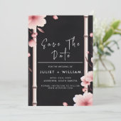 Bamboo Pink Sakura Cherry Blossom Hochzeit Save The Date (Stehend Vorderseite)
