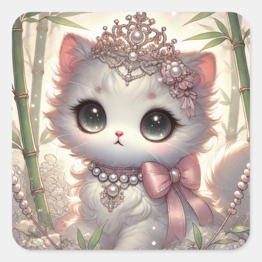 Bamboo Princess Cat Quadratischer Aufkleber (Vorderseite)