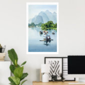"Bamboo Rafting to Shangri La" China Wasserfarbe Poster (Heimbüro)