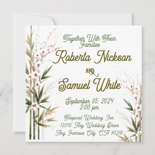 Bamboo Serenity Flat Save the Date Card (Vorderseite)