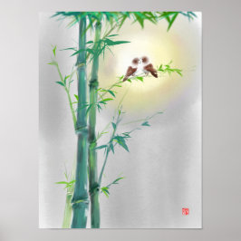 Bamboo Sparrow Paare Ink Art Print Poster