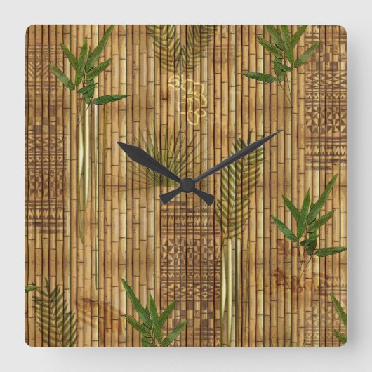 Bamboo Tapa Cloud Wall Clock Quadratische Wanduhr (Vorderseite)