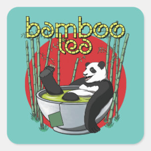 Bamboo Tea Drinker Panda Quadratischer Aufkleber