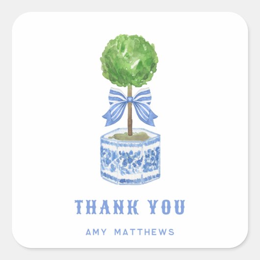 Bamboo Topiary Garden | Chinoiserie Vielen Dank Quadratischer Aufkleber (Vorderseite)