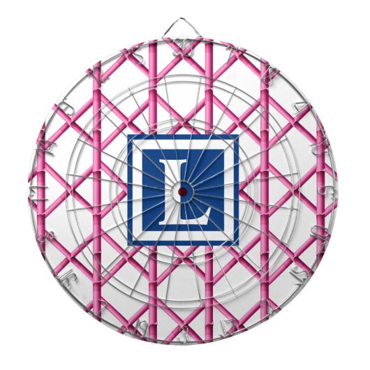 Bamboo Trellis Pink Navy Preppy Muster Monogram Dartscheibe (vorne)