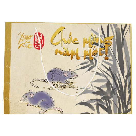 Bamboo Two Rats Vietnamese New Year 2020 L Geschen Große Geschenktüte (Rückseite)