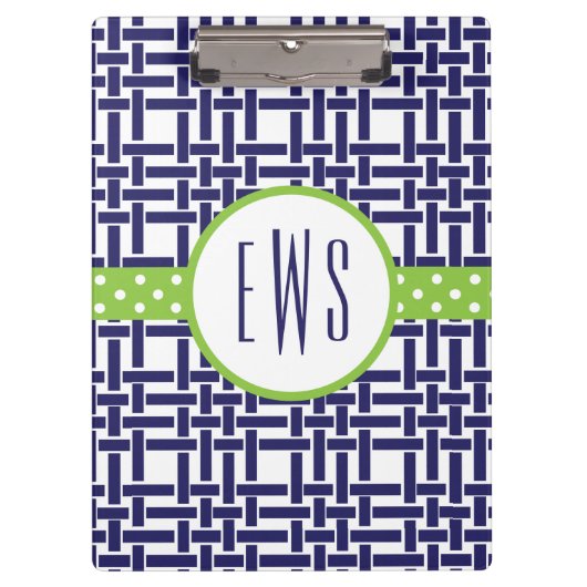 Bamboo und Grosgrain Mit Monogramm Zwischenablage Klemmbrett (Vorderseite)