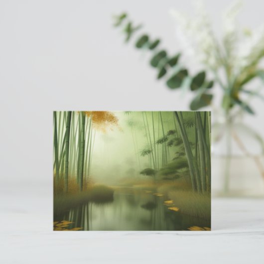 Bamboo-Wald mit Fluss Postkarte (Stehend Vorderseite)