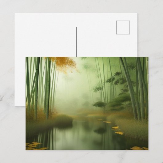 Bamboo-Wald mit Fluss Postkarte (Vorne/Hinten)